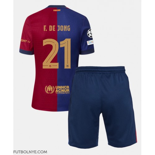 Camiseta Barcelona Frenkie de Jong #21 Primera Equipación para niños 2024-25 manga corta (+ pantalones cortos)